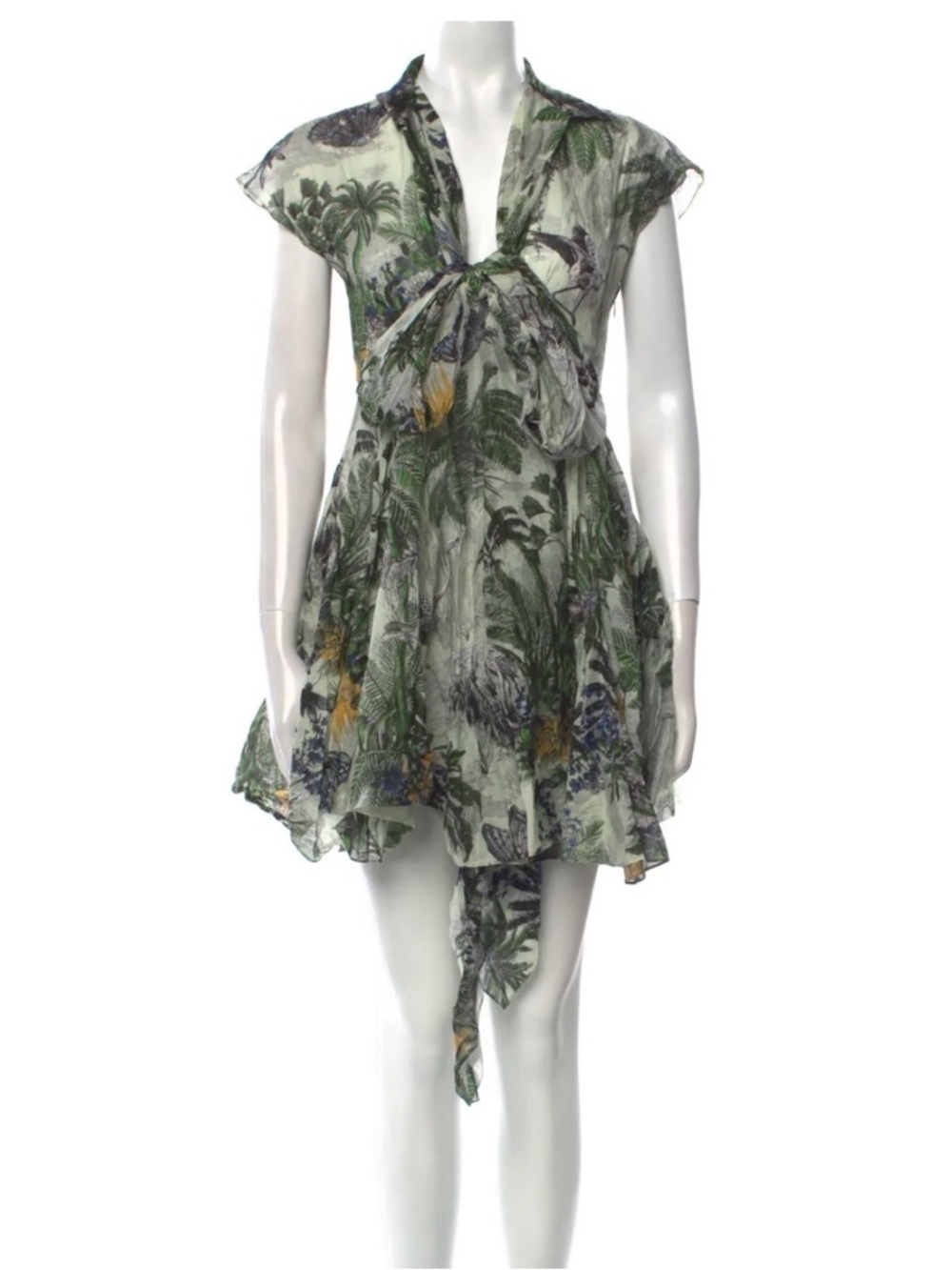 Dior Green and Black Tropical Print Collared Dress - Picture 11 of 12